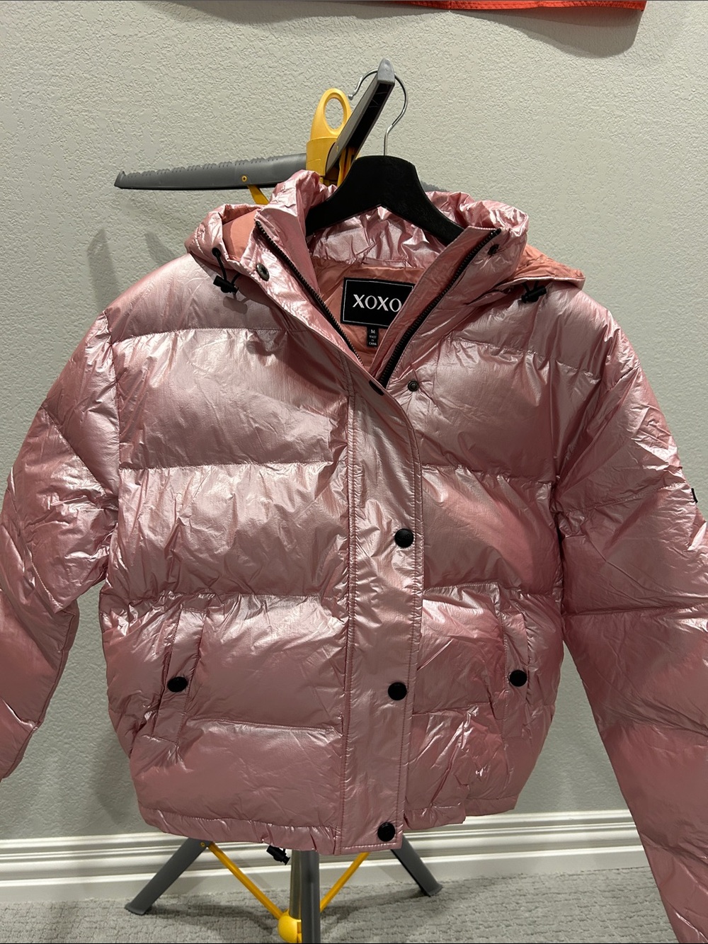 XOXO Shiny Light Pink Puffer Jacket with Hood